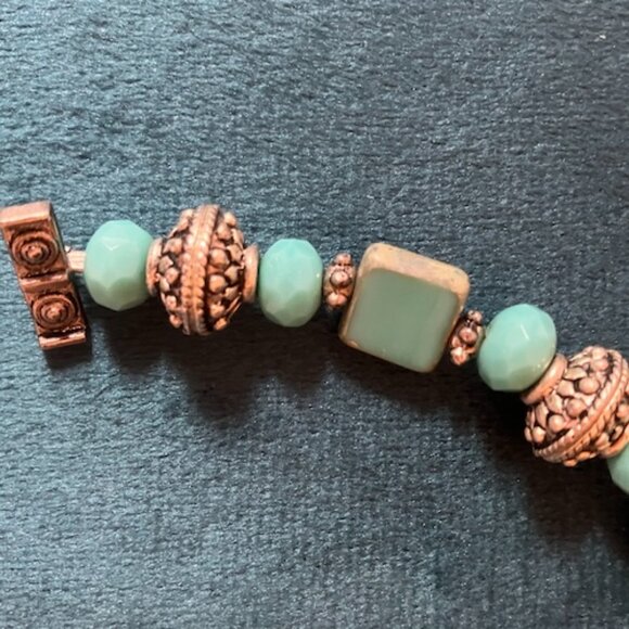 Turquoise Stone and .925 Silver Beaded Bracelet with Hope, Made With Love Charms - Picture 5 of 5